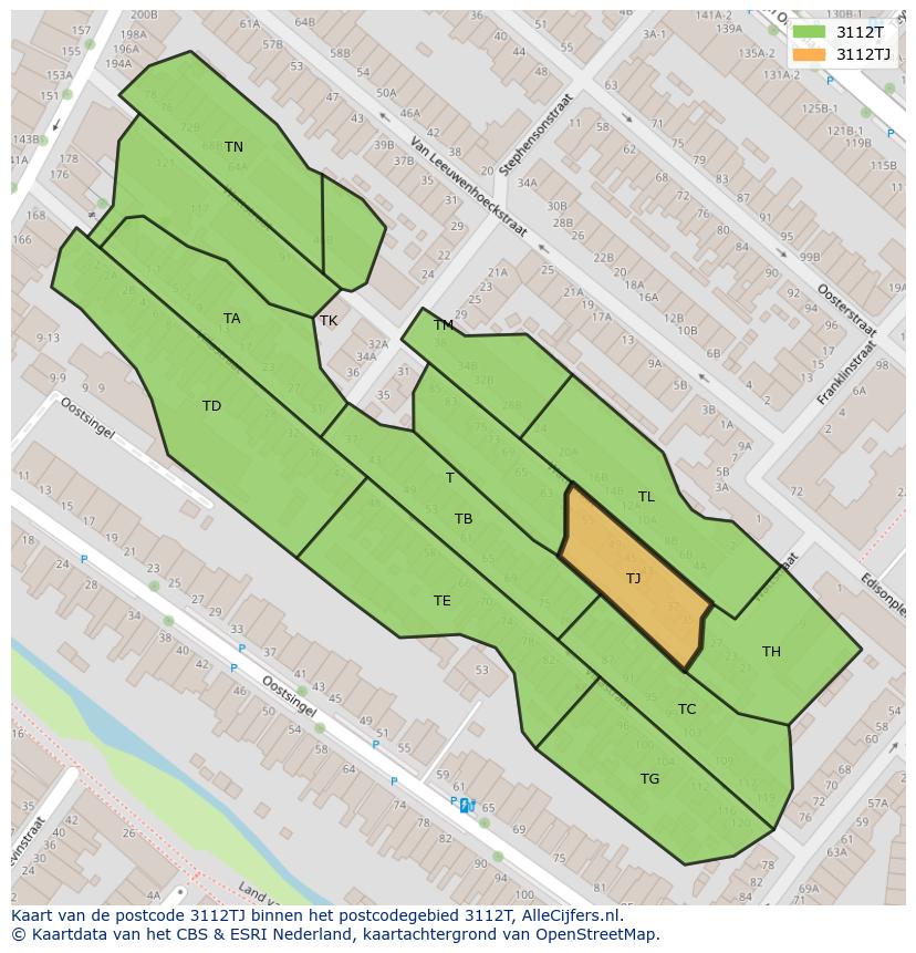 Afbeelding van het postcodegebied 3112 TJ op de kaart.