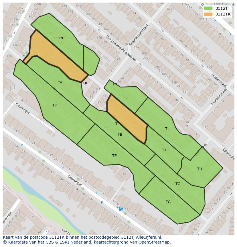 Afbeelding van het postcodegebied 3112 TK op de kaart.