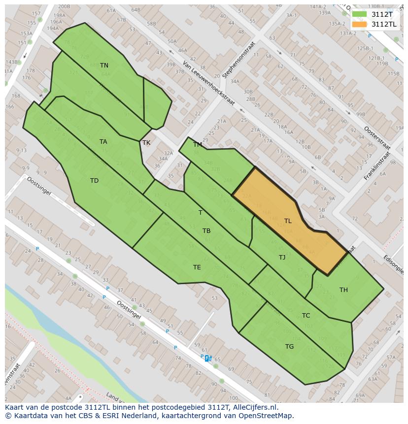 Afbeelding van het postcodegebied 3112 TL op de kaart.