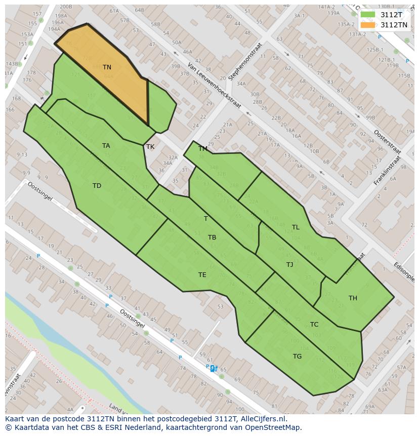 Afbeelding van het postcodegebied 3112 TN op de kaart.