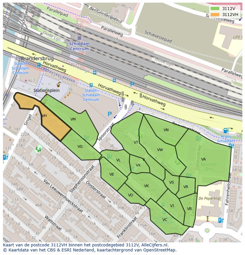Afbeelding van het postcodegebied 3112 VH op de kaart.