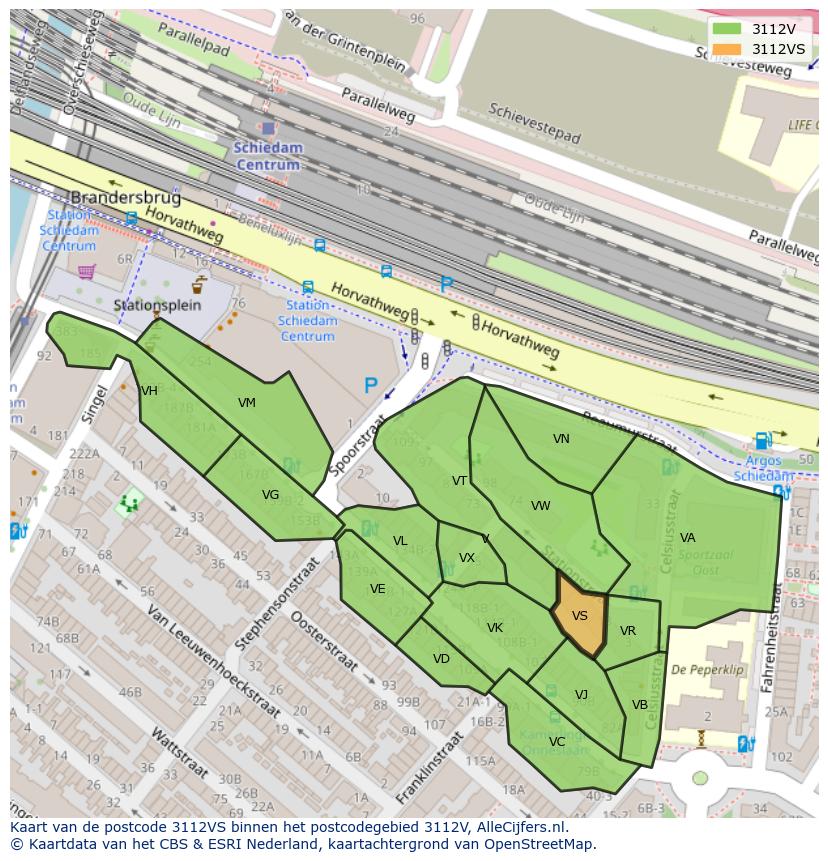 Afbeelding van het postcodegebied 3112 VS op de kaart.