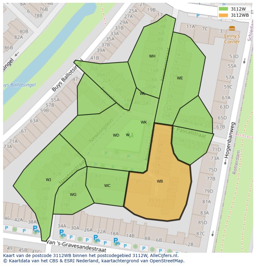 Afbeelding van het postcodegebied 3112 WB op de kaart.