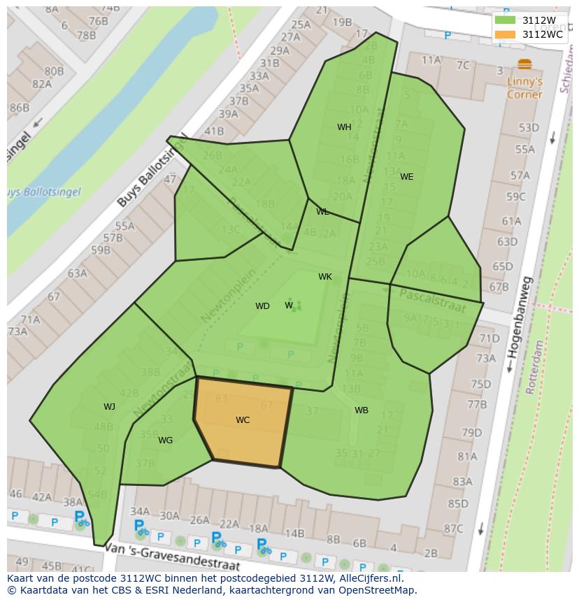 Afbeelding van het postcodegebied 3112 WC op de kaart.