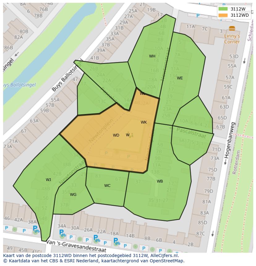 Afbeelding van het postcodegebied 3112 WD op de kaart.