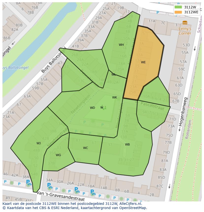 Afbeelding van het postcodegebied 3112 WE op de kaart.