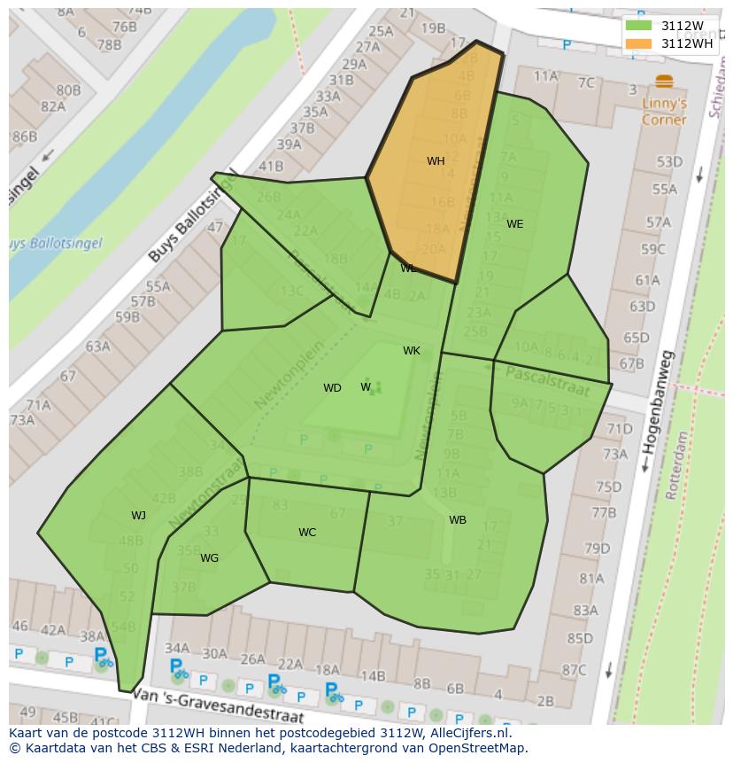 Afbeelding van het postcodegebied 3112 WH op de kaart.