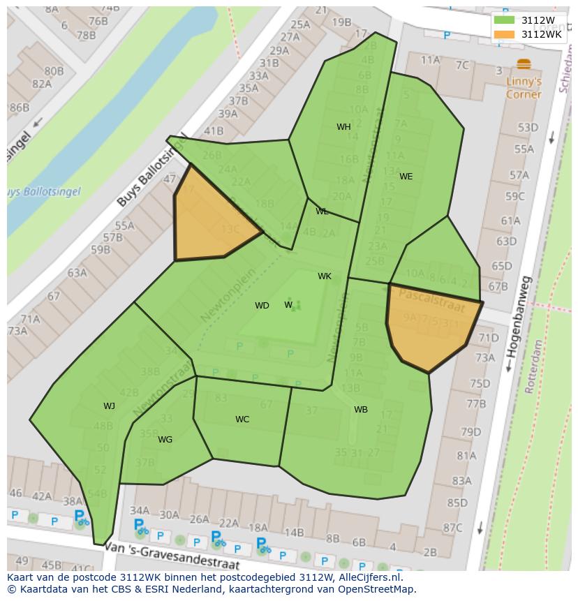 Afbeelding van het postcodegebied 3112 WK op de kaart.