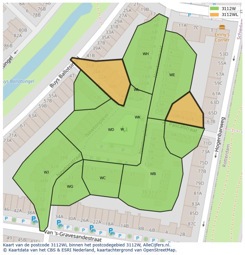 Afbeelding van het postcodegebied 3112 WL op de kaart.