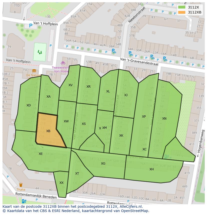 Afbeelding van het postcodegebied 3112 XB op de kaart.