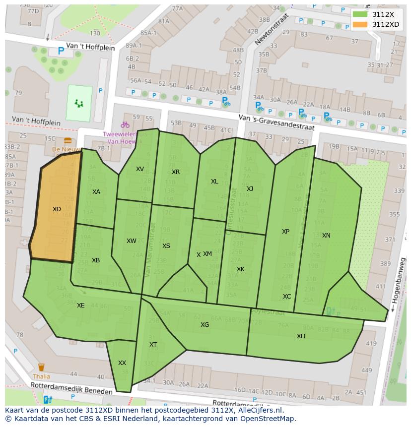 Afbeelding van het postcodegebied 3112 XD op de kaart.
