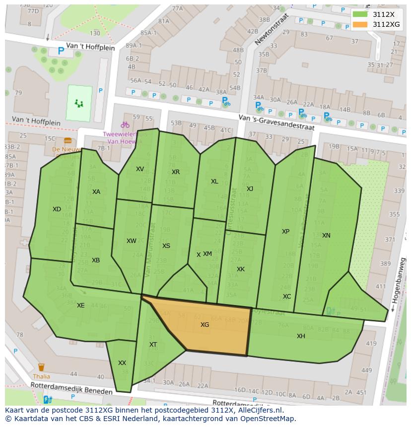 Afbeelding van het postcodegebied 3112 XG op de kaart.