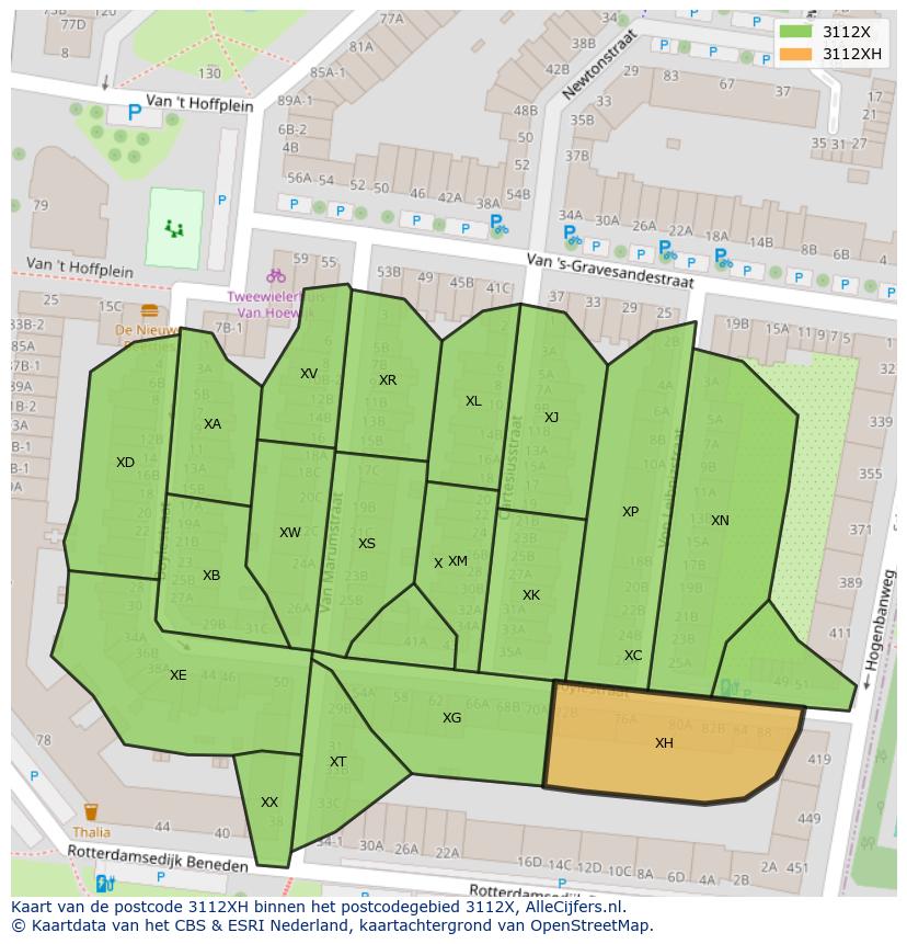Afbeelding van het postcodegebied 3112 XH op de kaart.