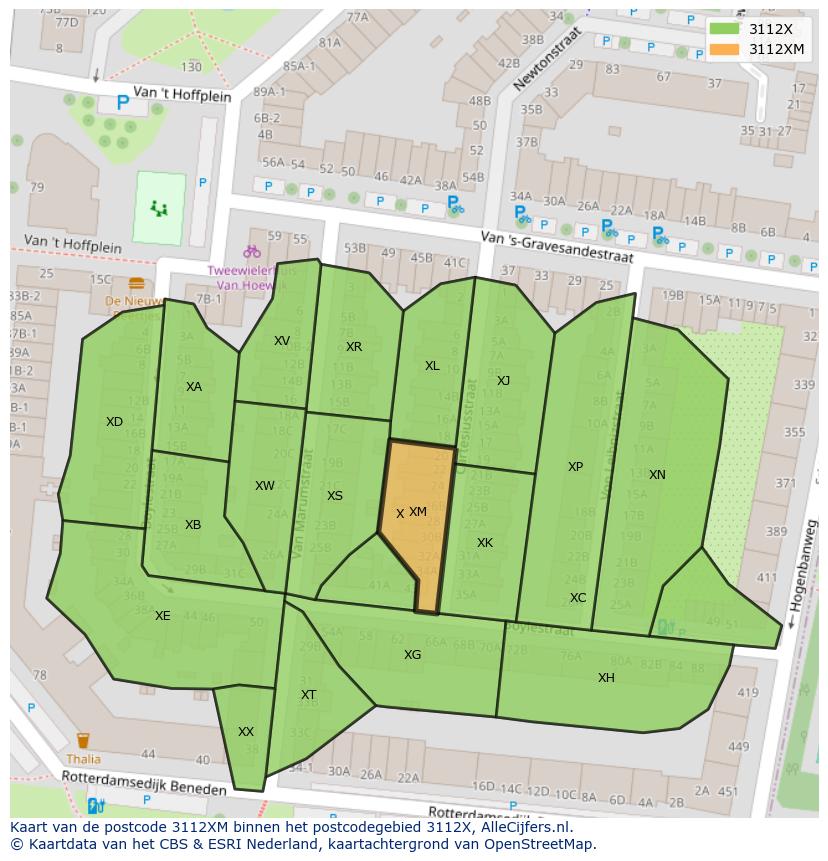 Afbeelding van het postcodegebied 3112 XM op de kaart.