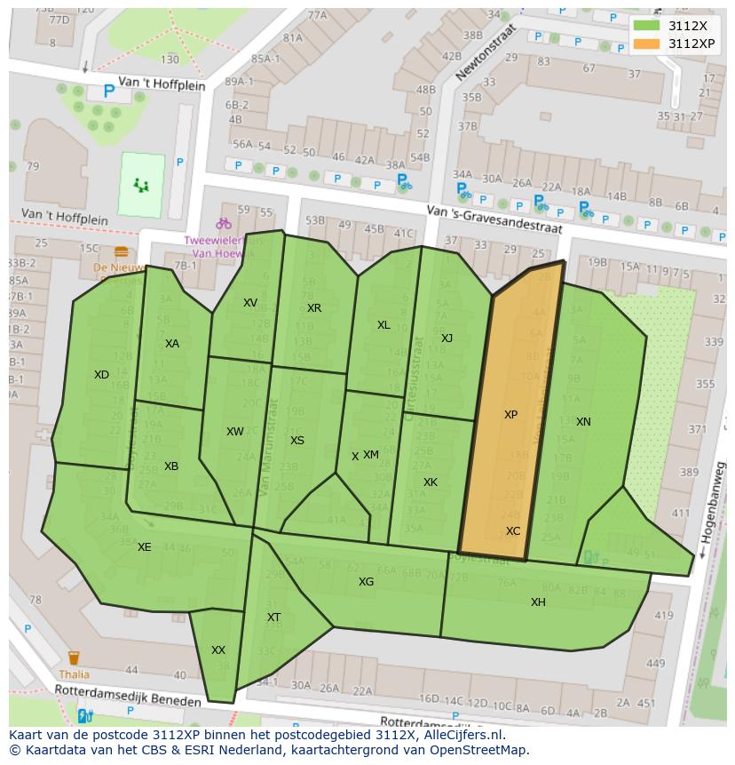Afbeelding van het postcodegebied 3112 XP op de kaart.