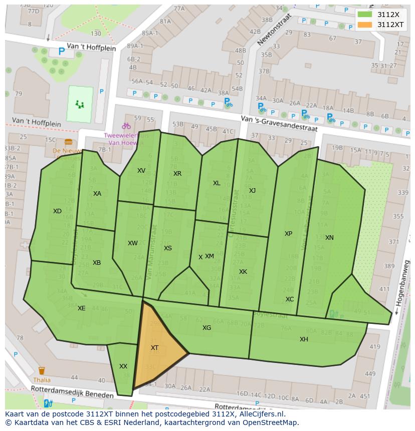 Afbeelding van het postcodegebied 3112 XT op de kaart.