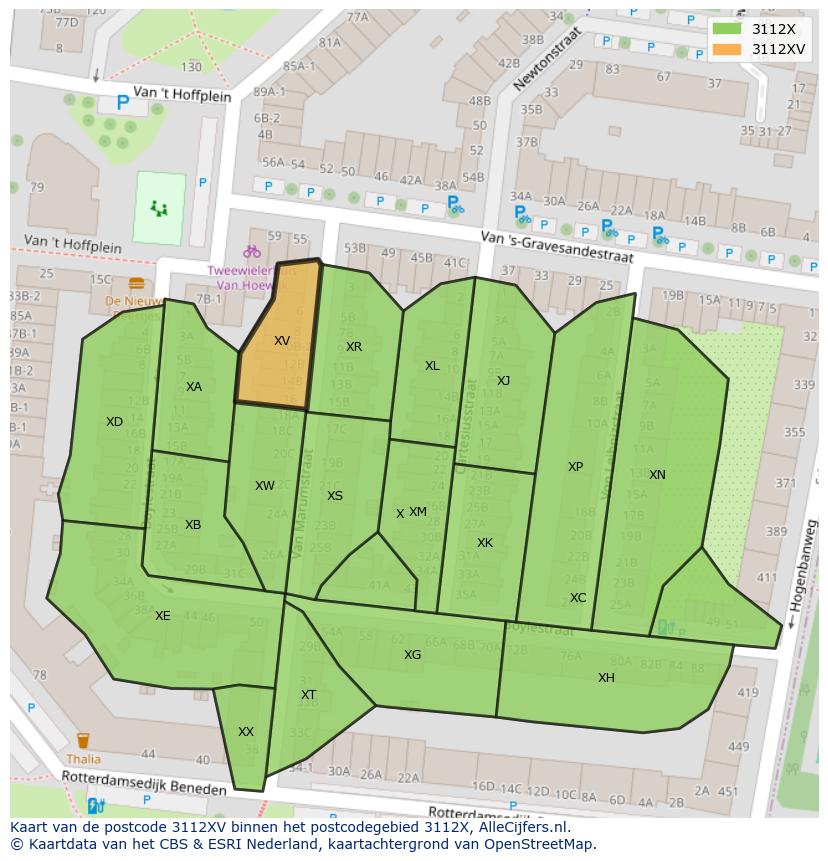Afbeelding van het postcodegebied 3112 XV op de kaart.