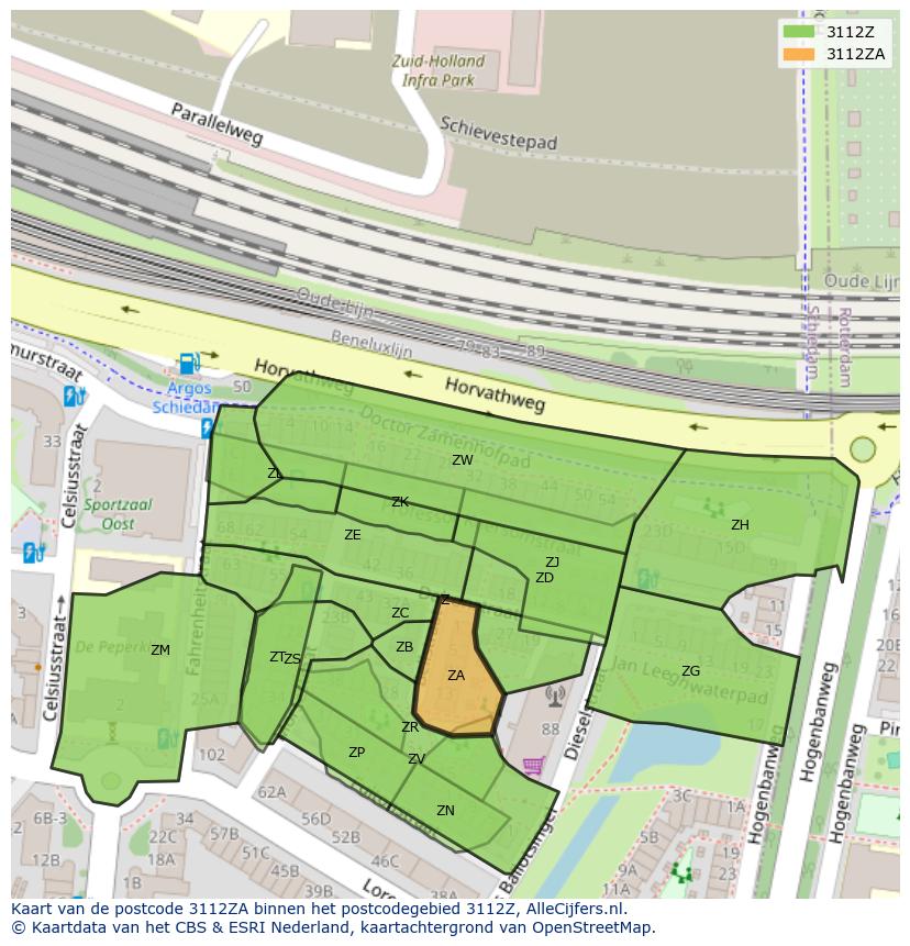 Afbeelding van het postcodegebied 3112 ZA op de kaart.