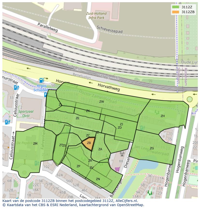 Afbeelding van het postcodegebied 3112 ZB op de kaart.