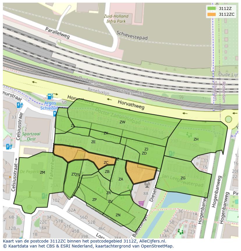 Afbeelding van het postcodegebied 3112 ZC op de kaart.