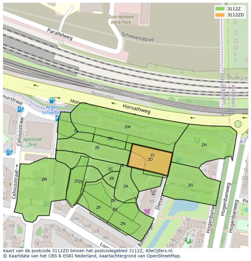 Afbeelding van het postcodegebied 3112 ZD op de kaart.