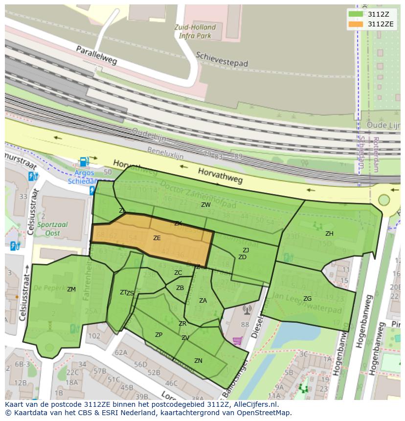 Afbeelding van het postcodegebied 3112 ZE op de kaart.
