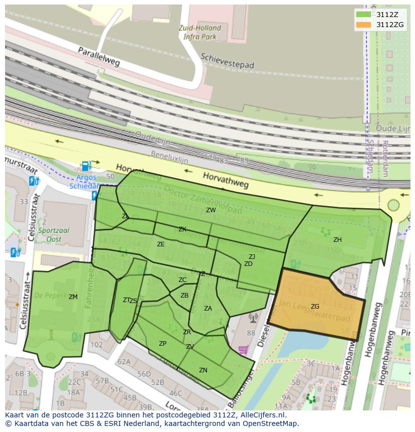 Afbeelding van het postcodegebied 3112 ZG op de kaart.