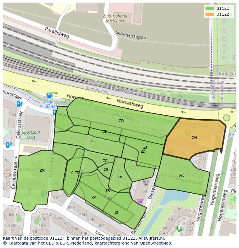 Afbeelding van het postcodegebied 3112 ZH op de kaart.