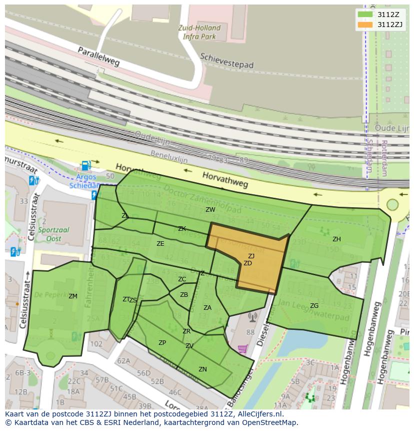Afbeelding van het postcodegebied 3112 ZJ op de kaart.