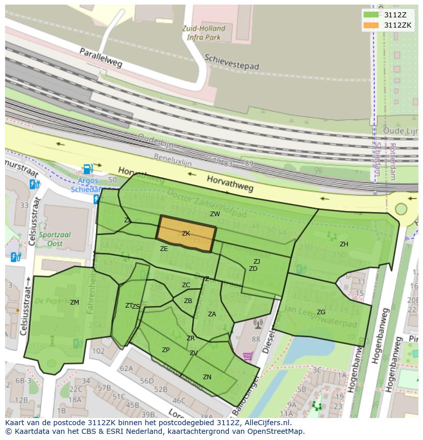 Afbeelding van het postcodegebied 3112 ZK op de kaart.