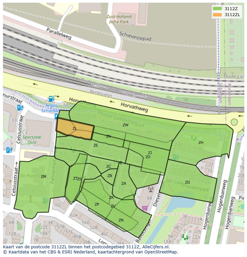 Afbeelding van het postcodegebied 3112 ZL op de kaart.