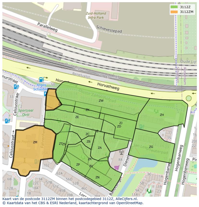 Afbeelding van het postcodegebied 3112 ZM op de kaart.