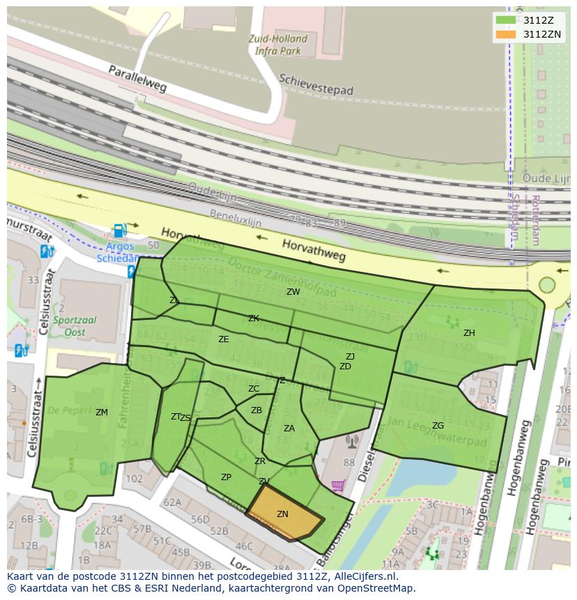 Afbeelding van het postcodegebied 3112 ZN op de kaart.