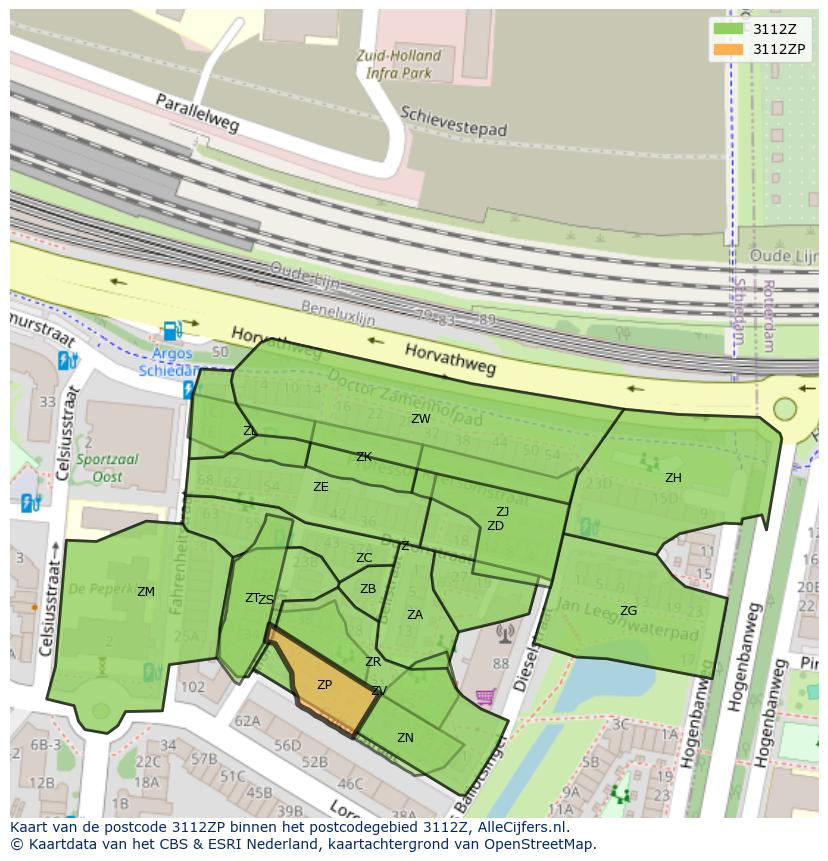 Afbeelding van het postcodegebied 3112 ZP op de kaart.