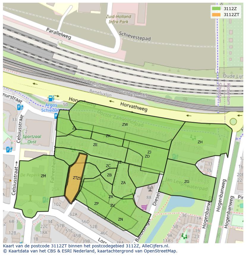 Afbeelding van het postcodegebied 3112 ZT op de kaart.