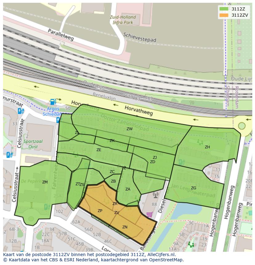 Afbeelding van het postcodegebied 3112 ZV op de kaart.
