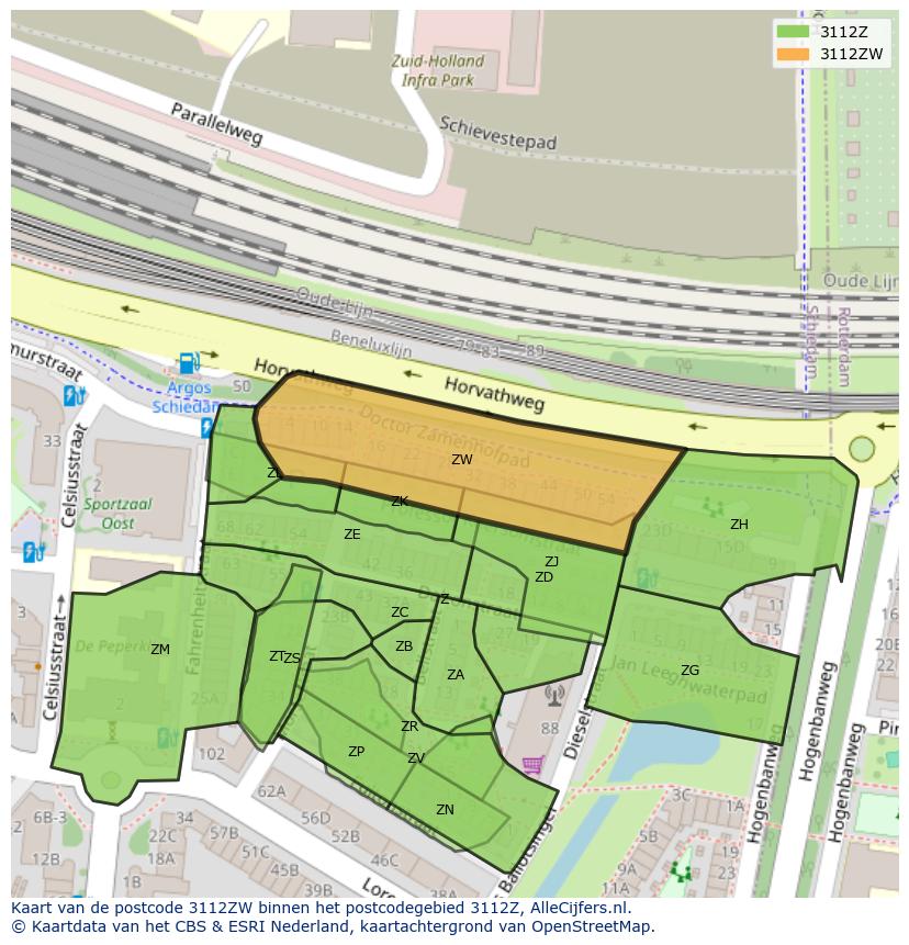 Afbeelding van het postcodegebied 3112 ZW op de kaart.
