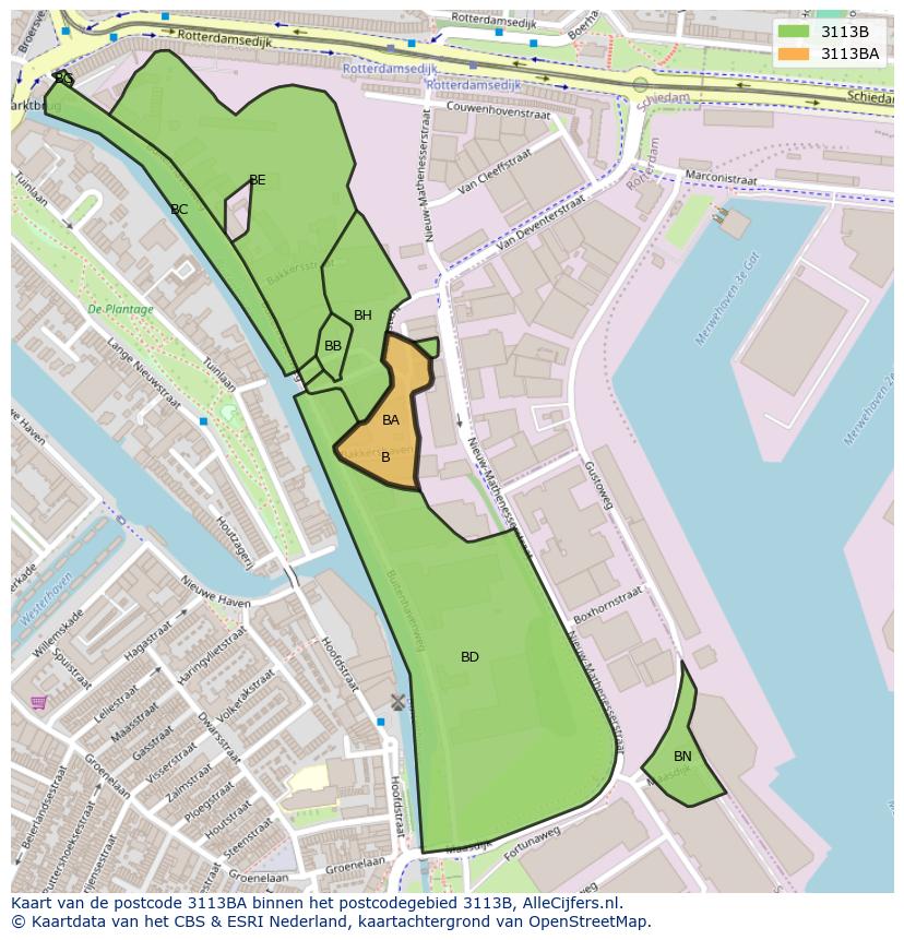 Afbeelding van het postcodegebied 3113 BA op de kaart.