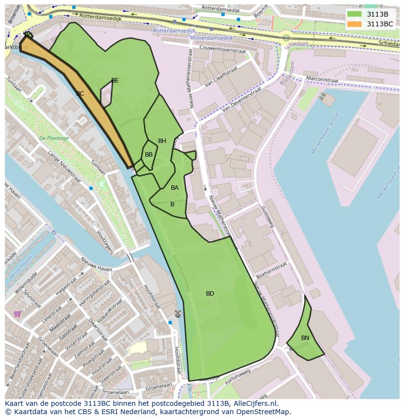 Afbeelding van het postcodegebied 3113 BC op de kaart.