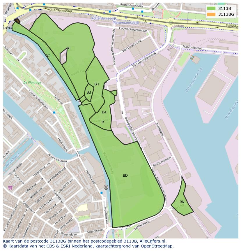 Afbeelding van het postcodegebied 3113 BG op de kaart.
