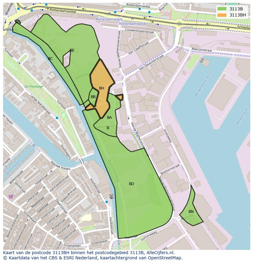 Afbeelding van het postcodegebied 3113 BH op de kaart.