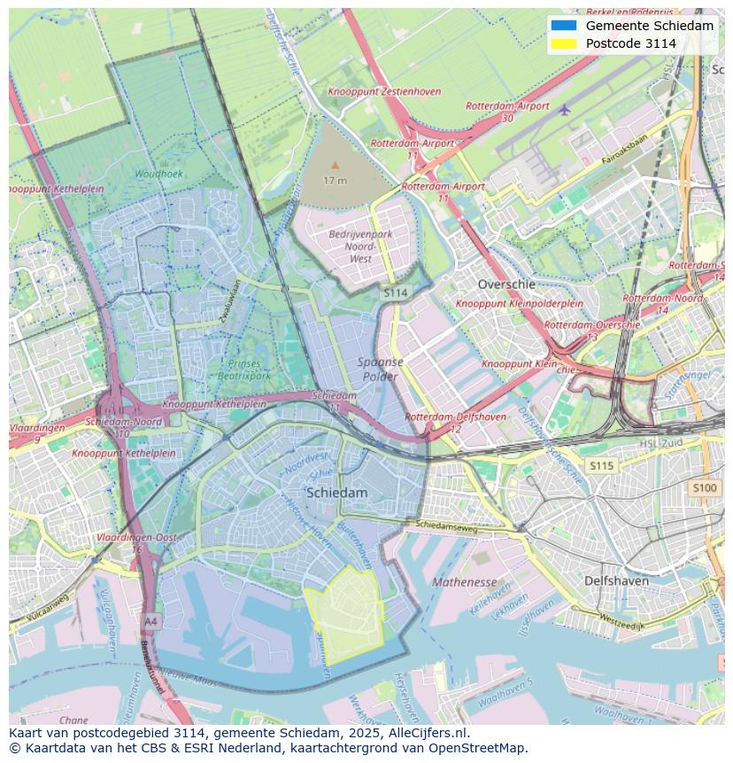 Afbeelding van het postcodegebied 3114 op de kaart.