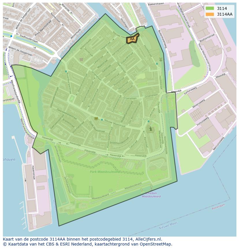 Afbeelding van het postcodegebied 3114 AA op de kaart.