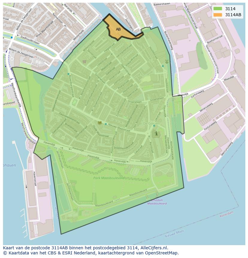 Afbeelding van het postcodegebied 3114 AB op de kaart.