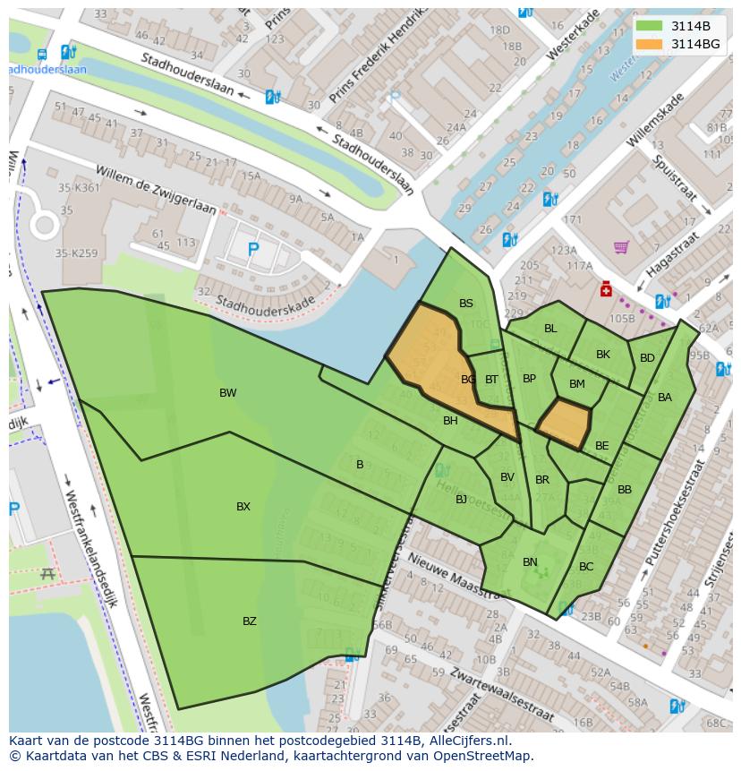 Afbeelding van het postcodegebied 3114 BG op de kaart.