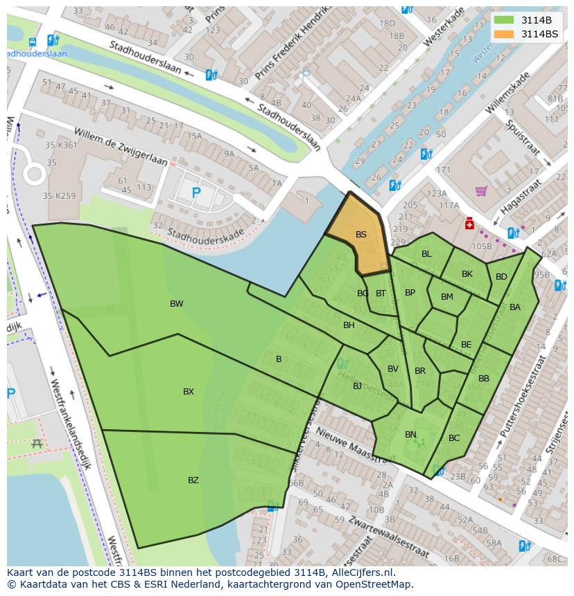 Afbeelding van het postcodegebied 3114 BS op de kaart.