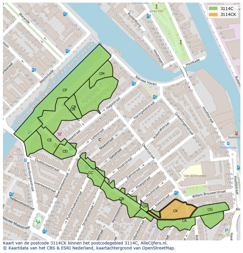 Afbeelding van het postcodegebied 3114 CK op de kaart.