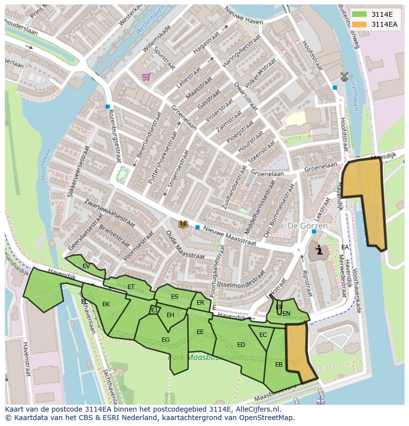 Afbeelding van het postcodegebied 3114 EA op de kaart.