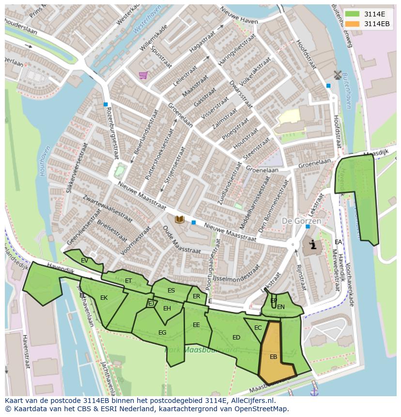 Afbeelding van het postcodegebied 3114 EB op de kaart.