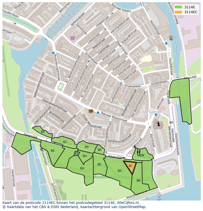 Afbeelding van het postcodegebied 3114 EC op de kaart.